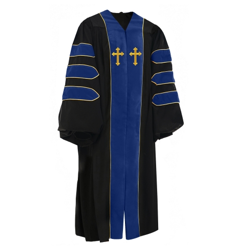 Doctor of Divinity Clergy Robe with Royal velvet and Gold embroidered crosses