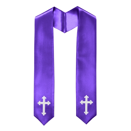 Purple embroidered stole with white crosses