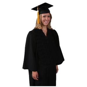 Black matte cap, gown, and tassel set