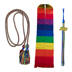 Rainbow Honor Cord, Rainbow Stole, and Rainbow Tassel with gold 2022 year date